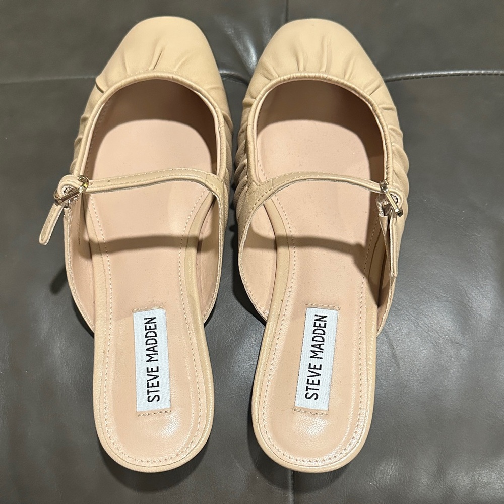 Steve Madden Beige Tan Mary Jane Mule Flats